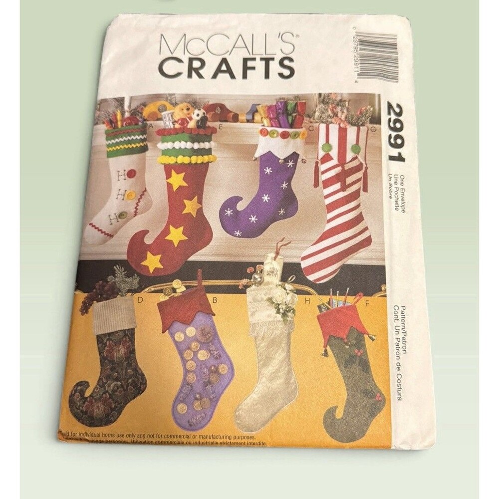 McCall's 2991 Christmas Stockings Holiday Craft Sewing Pattern Cut Home Decor